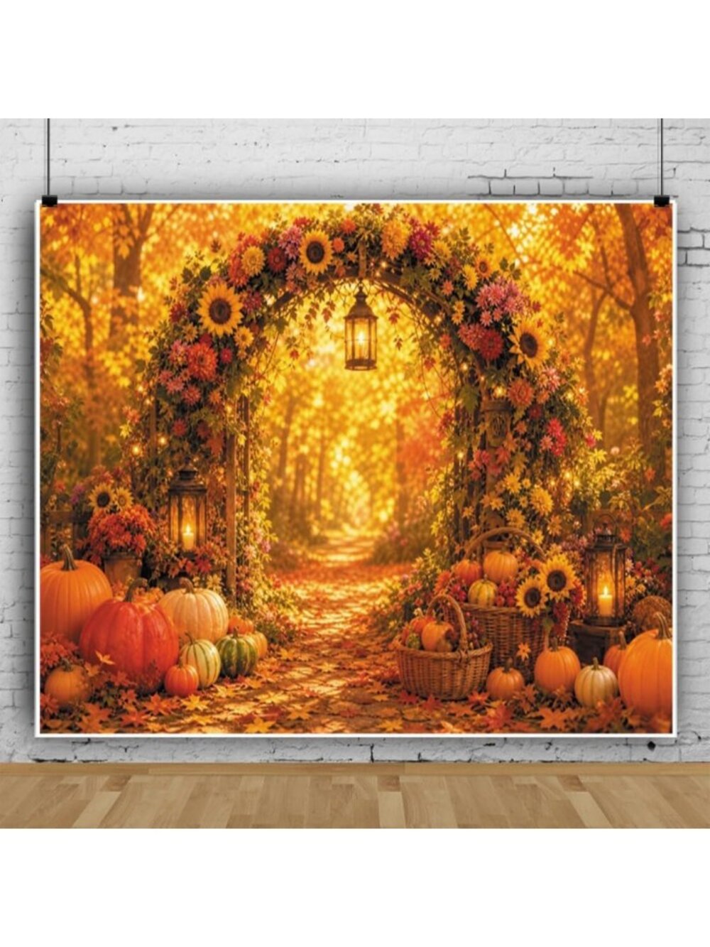Autumn Sunflower Backdrop 12x10ft - Fall Forest Decoration for Thanksgiving
